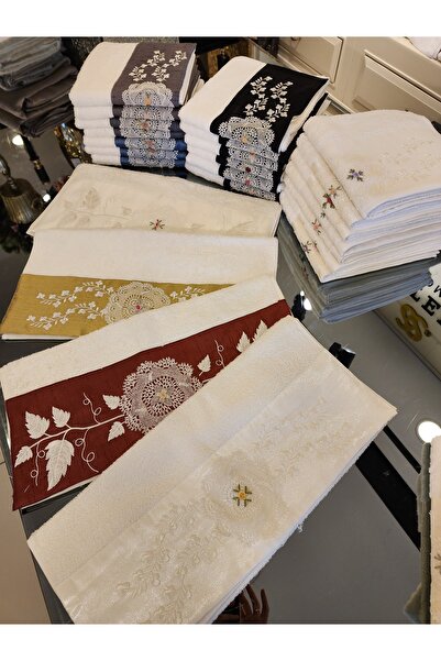 Antepiş Home İğne Oyalı Rokokolu 50x90 Yüz Havlusu Çeyizlik