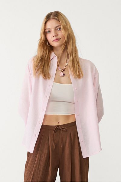 Stradivarius قميص من مزيج الكتان
