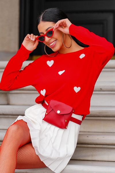 Park Karon Crew Neck Heart Patterned Knitwear Sweater