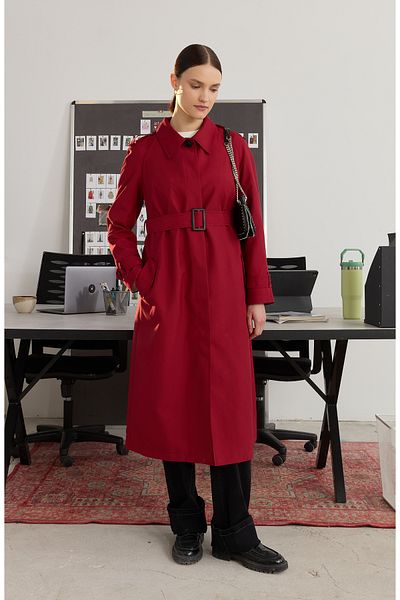Fatma Atasoy Single Breasted Burgundy Trench Coat