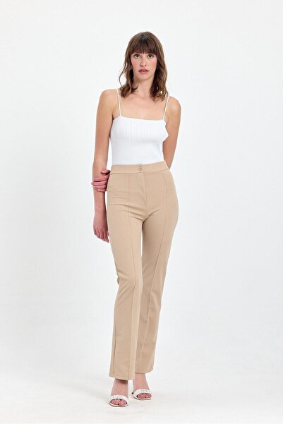 GIYOLA بنطلون بالازو نسائي من الليكرا باللون الكريمي
