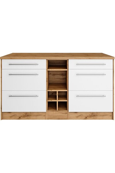 Tdesigno Boreas Mutfak Alt Modül 6 Çekmeceli -150 Cm Beyaz-tezgah Dahil