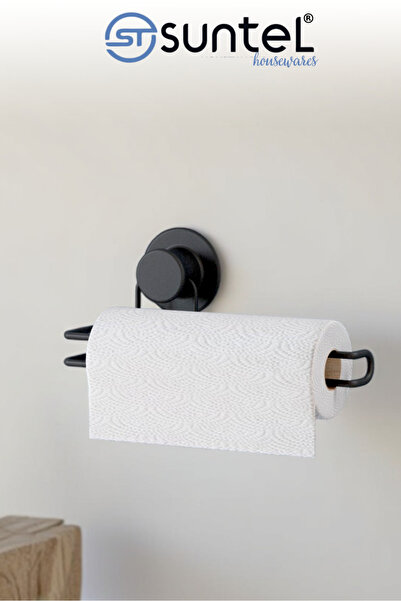 Suntel حامل مناديل ورقية مع قطع غيار لاصقة باللون الأسود غير اللامع