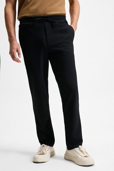 GRIMELANGE Khorn Men's Relaxed Lace-Up Regular Leg Black Trousers
