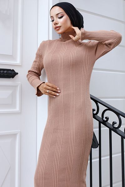 giyze Half-Thigh Ribbed Knitwear Dress Milk Brown 24216