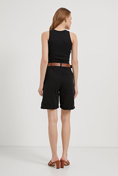 Arma Life Γυναικείο καλοκαιρινό μαύρο σορτς με ζώνη Gabardine Midi μήκους