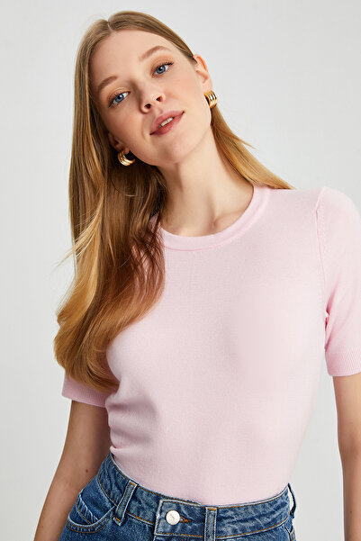 Park Karon Γυναικεία πλεκτή μπλούζα με κοντό μανίκι και λαιμόκοψη ποδηλάτου