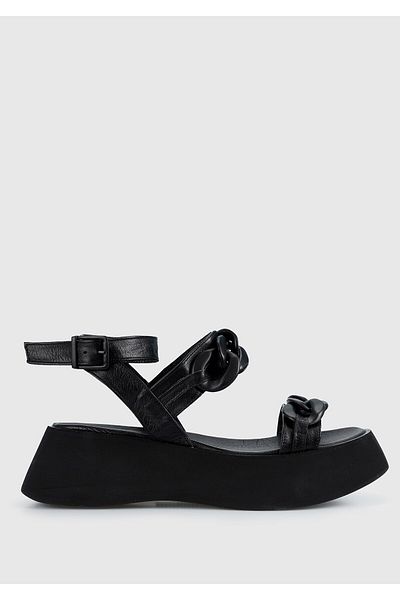 Provoq Sandale plate negre pentru femei din piele