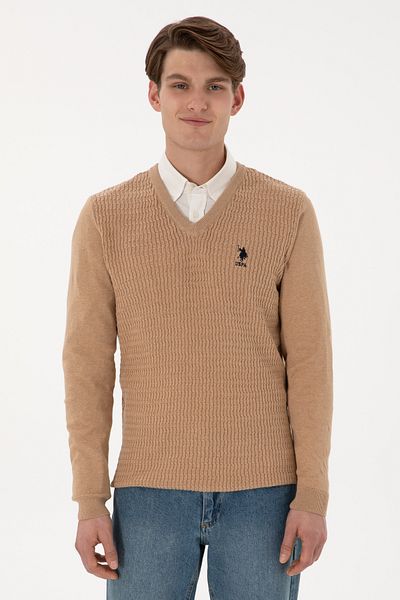 U.S. Polo Assn. Men's Camel Melange Basic Sweater 50288879 -Vr122