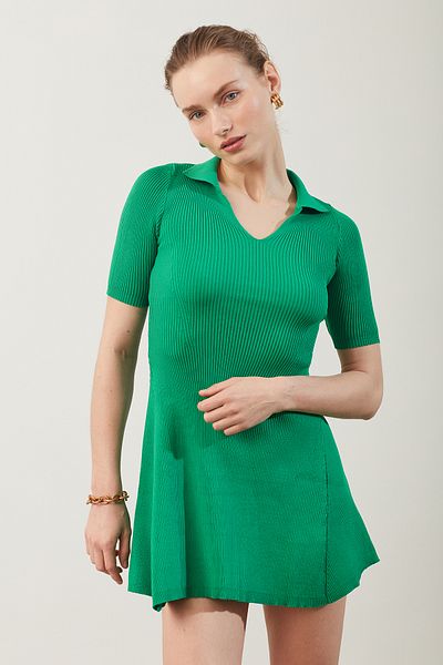 Park Karon Rochie verde cu volan cu gât polo