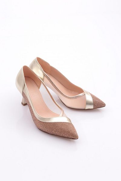 DGN Pantofi cu toc de damă auriu metalic 7782621