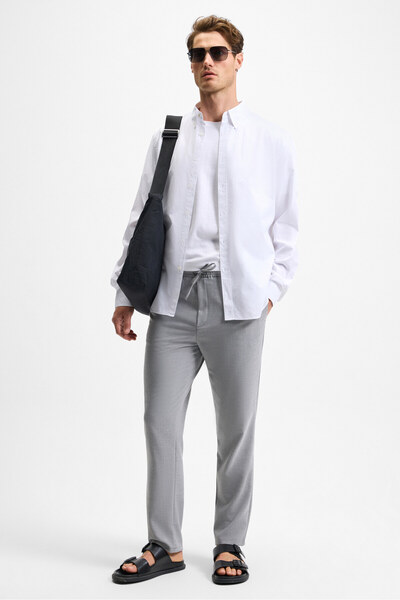 GRIMELANGE KHORN Erkek Relaxed Bağcıklı Normal Paça Açık Gri Pantolon