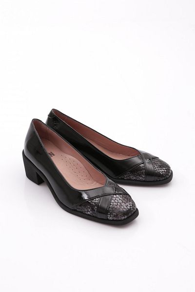 DGN Pantofi de damă cu toc înalt din piele naturală, neagră, lacuită, șarpe 2321453