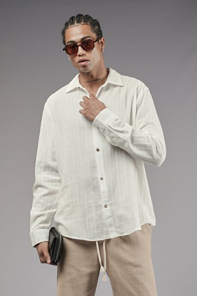 Butik TREND WE Πουκάμισο γιακά Βαμβακερό λινό ύφασμα κανονική εφαρμογή Ανδρικό πουκάμισο