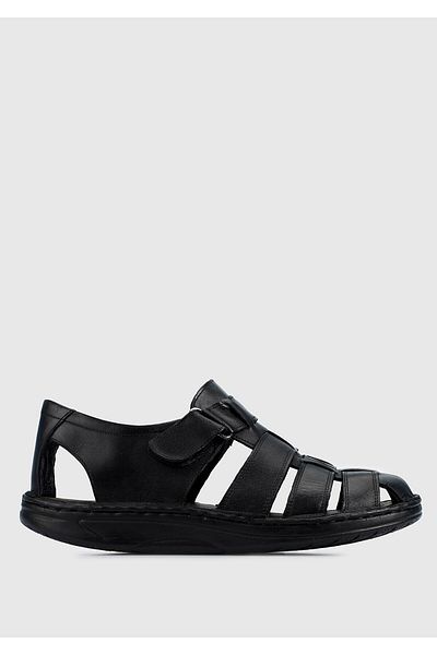 Eclipse Men's Black Leather Flat Sandals