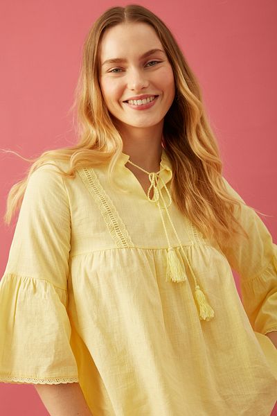 Park Karon Flounced Collar Tied Yellow Blouse