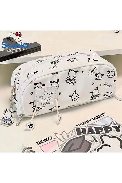 GlassySKY High Capacity Double Zipper Dog Pochacco Multifunctional Pen Holder