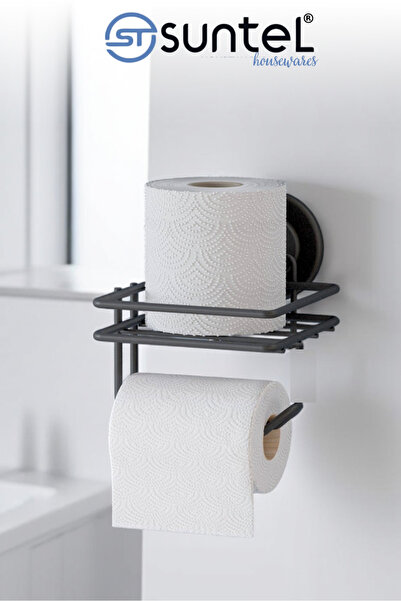 Suntel حامل مناديل تواليت أسود احتياطي وحصيرة