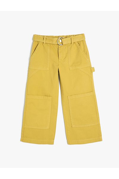 Koton Jeanshose mit Gürtel, weites Bein, Cargotasche, Baumwolle