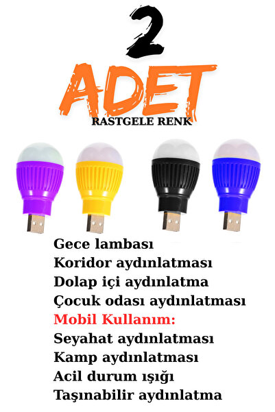 Rabelix 2 Adet Tak Çalıştır Usb Gece Lambasi Beyaz Işık Ampul Taşınabılır Kit...