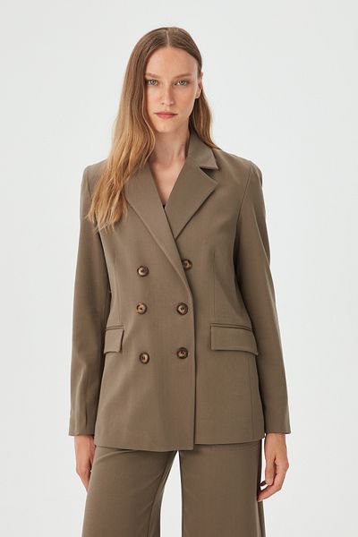 Park Karon Γυναικείο μπουφάν Boyfriend Blazer με κουμπιά χακί