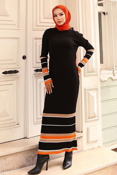 giyze Ribbed Detailed Knitwear Dress Black 24206