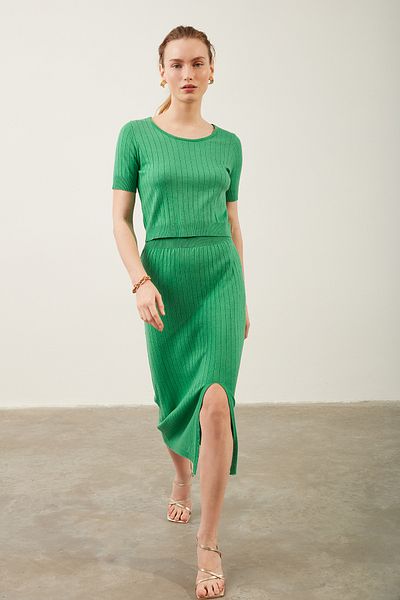 Park Karon Knitwear Blouse Skirt Green Double Set