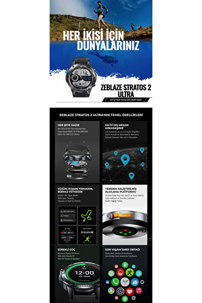 Zeblaze Stratos 2 Ultra Akıllı Saat-mıl-std-810h Test Standartlarında- Suya Dayanıklılık