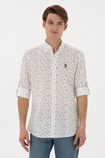 U.S. Polo Assn. Ανδρικό μακρυμάνικο πουκάμισο σκούρο χακί 50300426-VR111