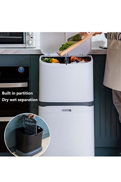 Yelajoy 2 Tier Kitchen Waste Bin, With Removable Wheels, Wet and Dry Sorting, 36x79x20cm, For Kitchen