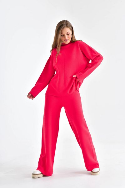 Park Karon Stand Collar Basic Red Double Knitwear Set