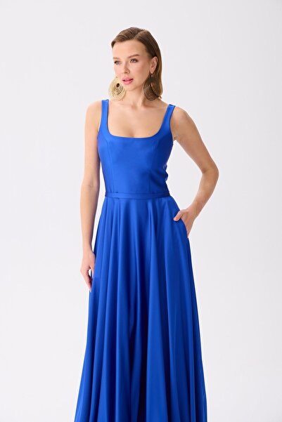 Carmen Saks Kare Yaka Saten Abiye Elbise