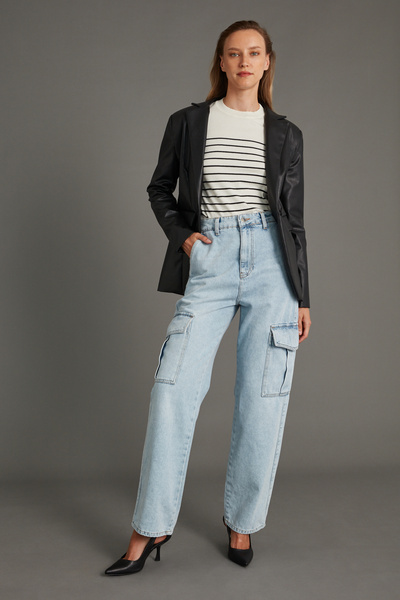 Park Karon Жіночий светр з рукавами кольору екрю, аксесуари, смугастий, з коміром-стійкою