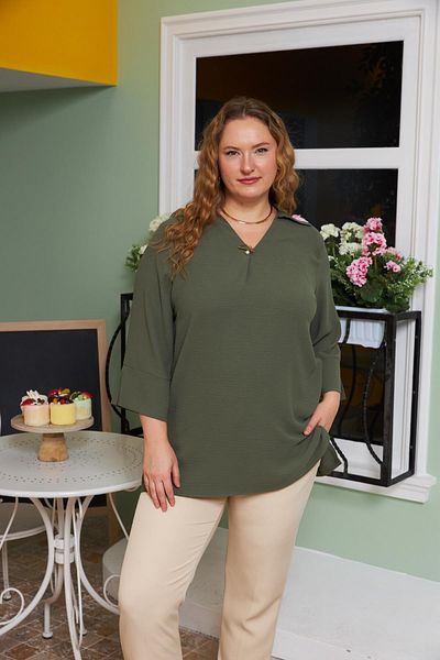 RMG Large Size Collar Detailed Blouse Khaki11