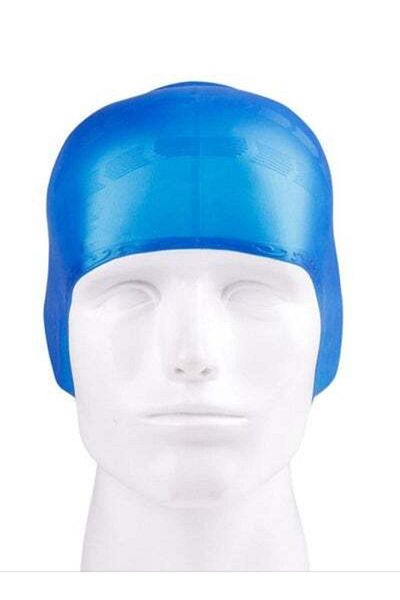 HALAMODO Pure Color Silicone Ear Protection Elastic Comfortable Swimming Cap Blue