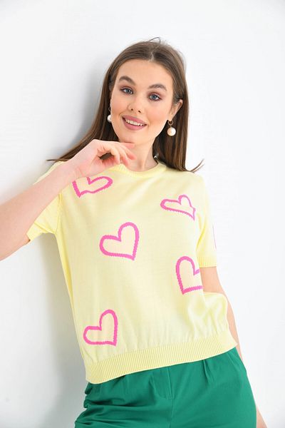 Park Karon Yellow Color Heart Detailed Women's Sweater