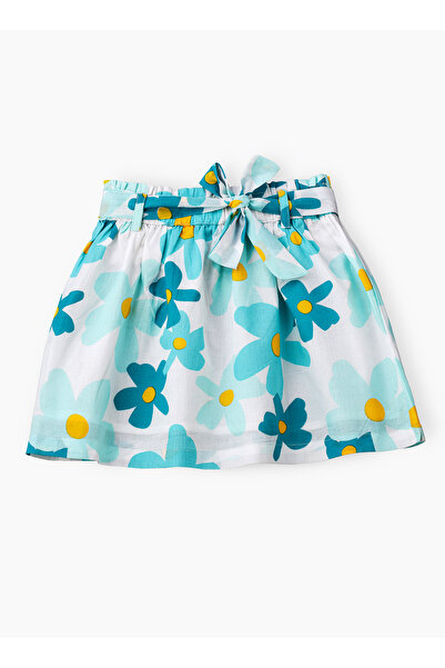 Basicxx Aqua Floral Cotton Skirt with Tie Waist for Girls