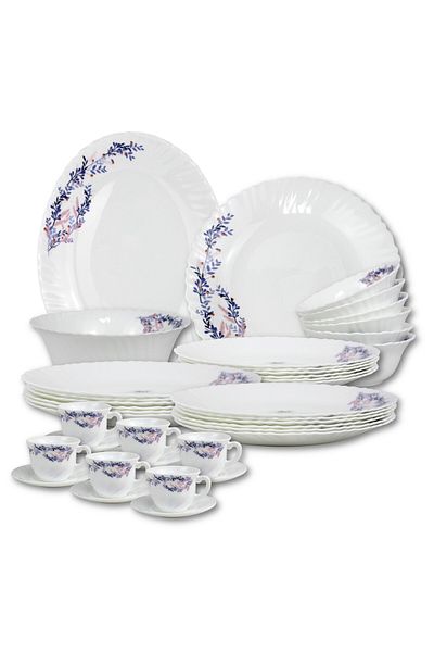 Melrich 38 Pcs Opal Ware Dinnerware Set Dinner, Salad, Dessert, Soup, Bowls, Plates. Cup & Saucer