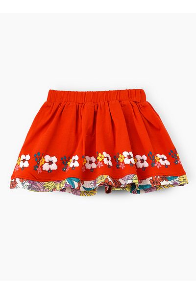 Basicxx Vibrant Red Floral Cotton-Elastane Skirt for Girls