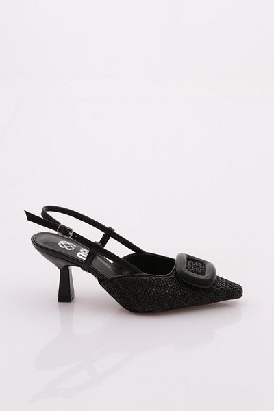 DGN Women's Buckle Heeled Shoes Black Straw 6538535