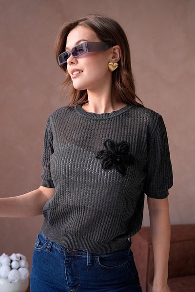 Park Karon Pulover de damă cu decolteu rotund cu detalii de flori