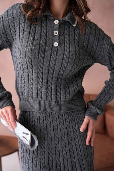 Park Karon Women's Polo Neck Knit Detail Skirted Double Knitwear Set
