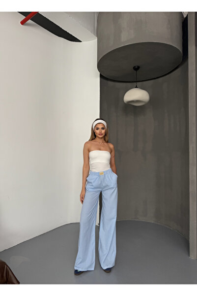 BEJNA Pantaloni largi din bumbac cu dungi albastre de damă