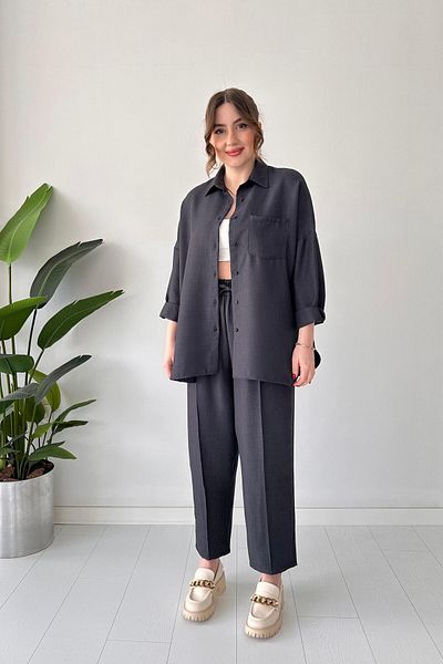 MaziButik Anthracite Colored Double Suit Linen