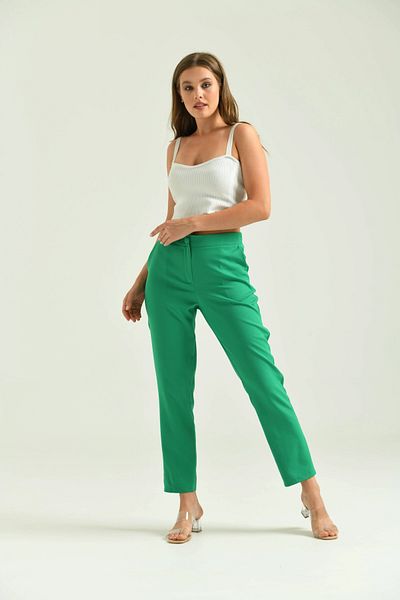 Park Karon Green Buttoned Datay Fabric Women's Trousers