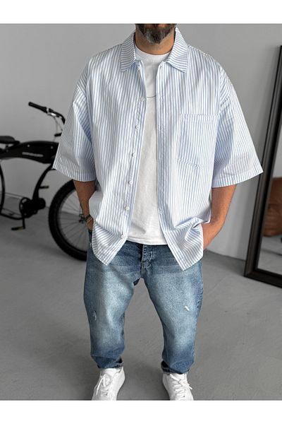 BYBASICMAN قميص أبيض رفيع مخطط C-1672