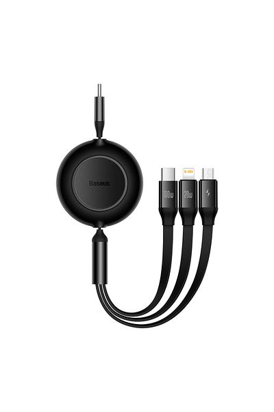 Baseus 1.1m 100w Black Retractable 3 In 1 Usb C Charge Cable For Macbook Samsung Xiaomi