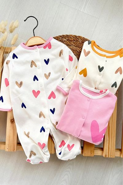DEFNE LİNA BABY Baby Girl Outfit 3-Piece Seasonal Jumpsuit with Booties Newborn 0-3-6-9 Months Colorful