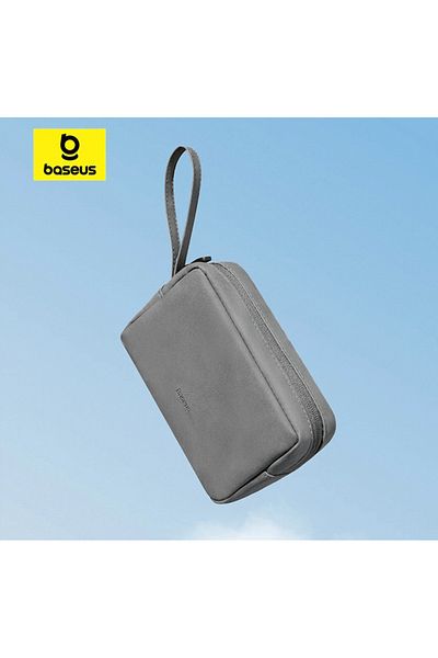 Baseus Pu Leather Dark Gray Organizer Bag Zipper Storage Case For Iphone 15 14 Pro Max