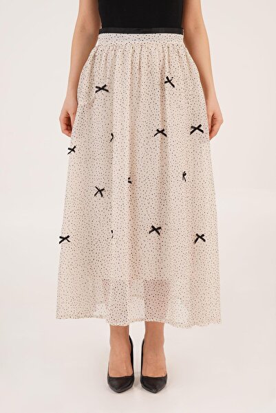 Hipo Trend Спідниця з камінням, з плямами та бантиками, з деталями з шифону